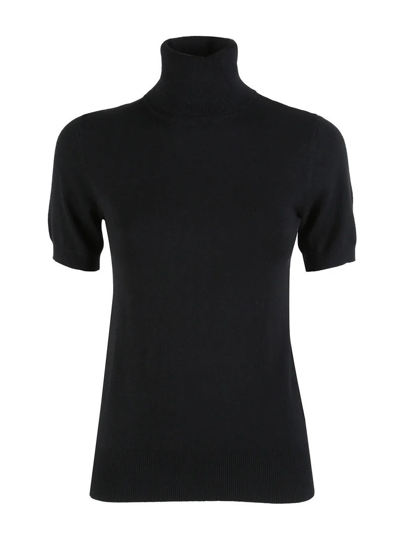 Maglia dolcevita donna a maniche corte - nero