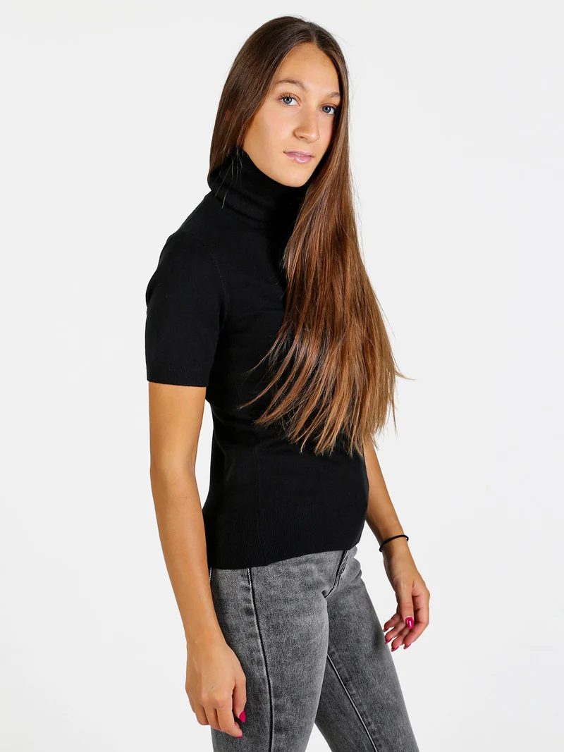Maglia dolcevita donna a maniche corte - nero