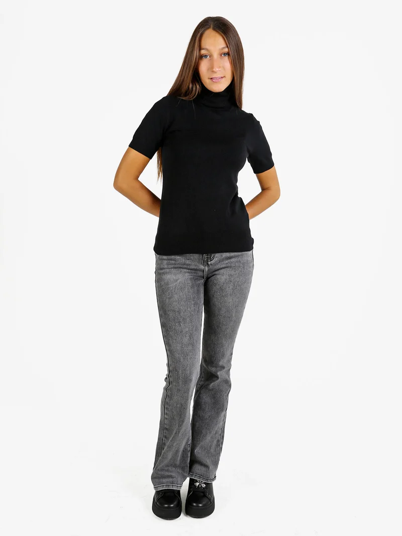Maglia dolcevita donna a maniche corte - nero