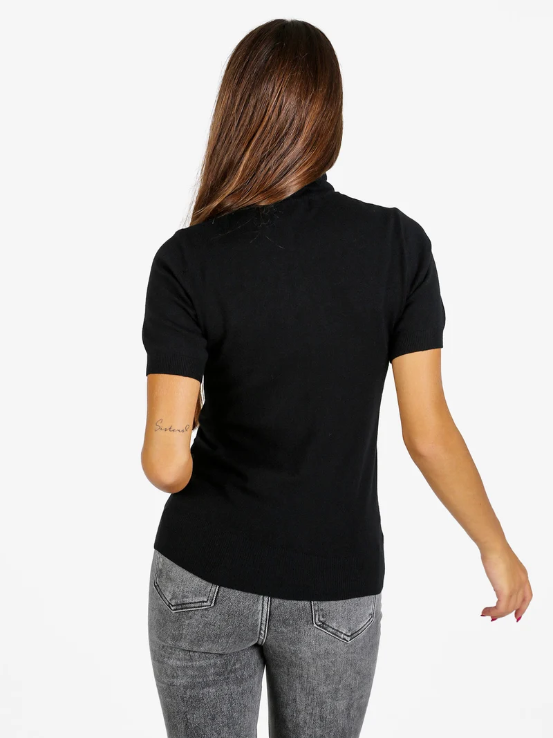 Maglia dolcevita donna a maniche corte - nero