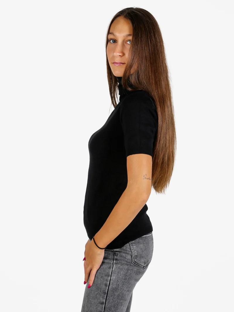 Maglia dolcevita donna a maniche corte - nero
