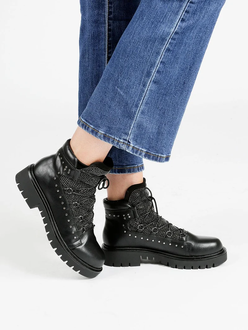 Stivaletti bassi con strass - nero