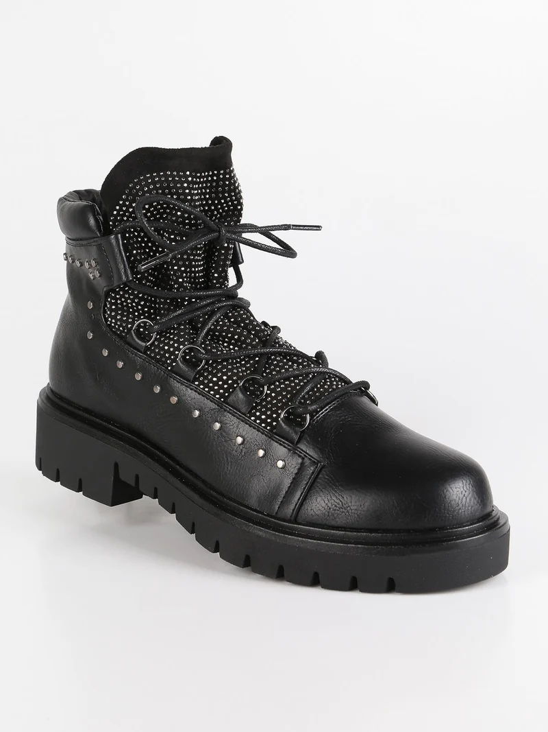 Stivaletti bassi con strass - nero