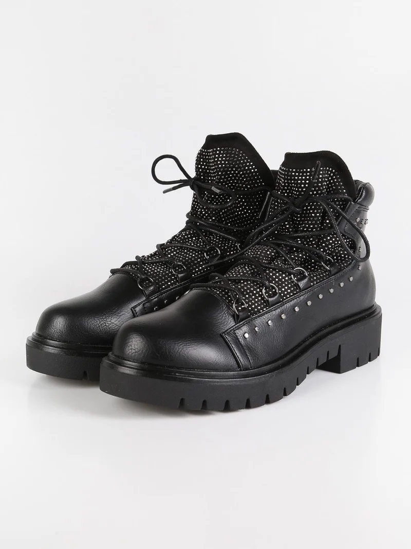 Stivaletti bassi con strass - nero