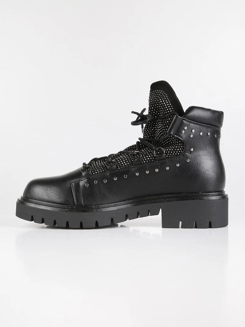 Stivaletti bassi con strass - nero