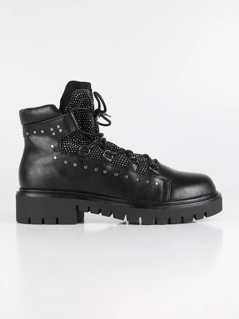 Stivaletti bassi con strass - nero