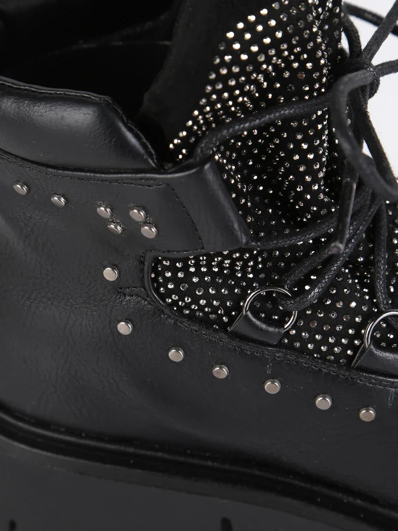Stivaletti bassi con strass - nero