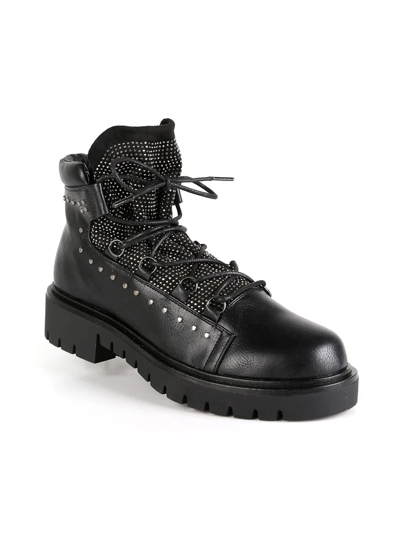 Stivaletti bassi con strass - nero