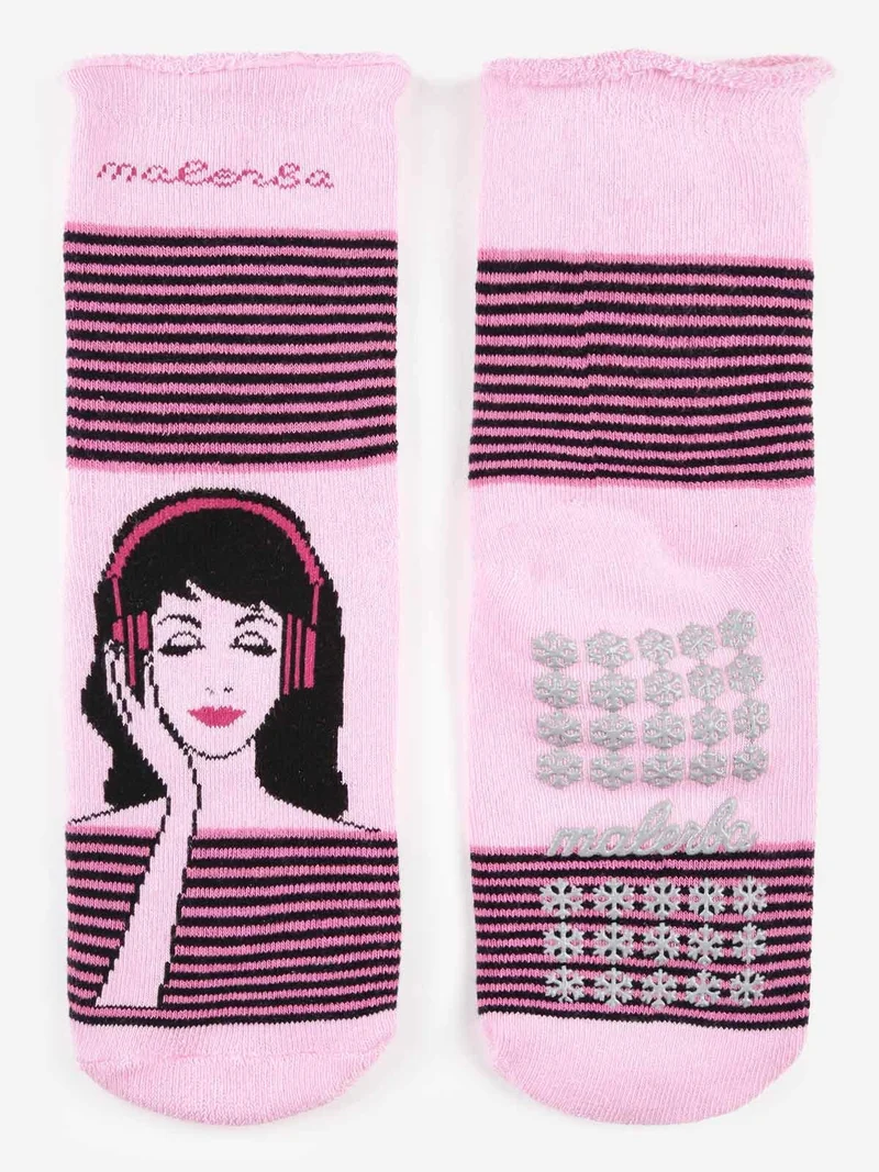 Calze antiscivolo bambina in caldo cotone con stampe - rosa