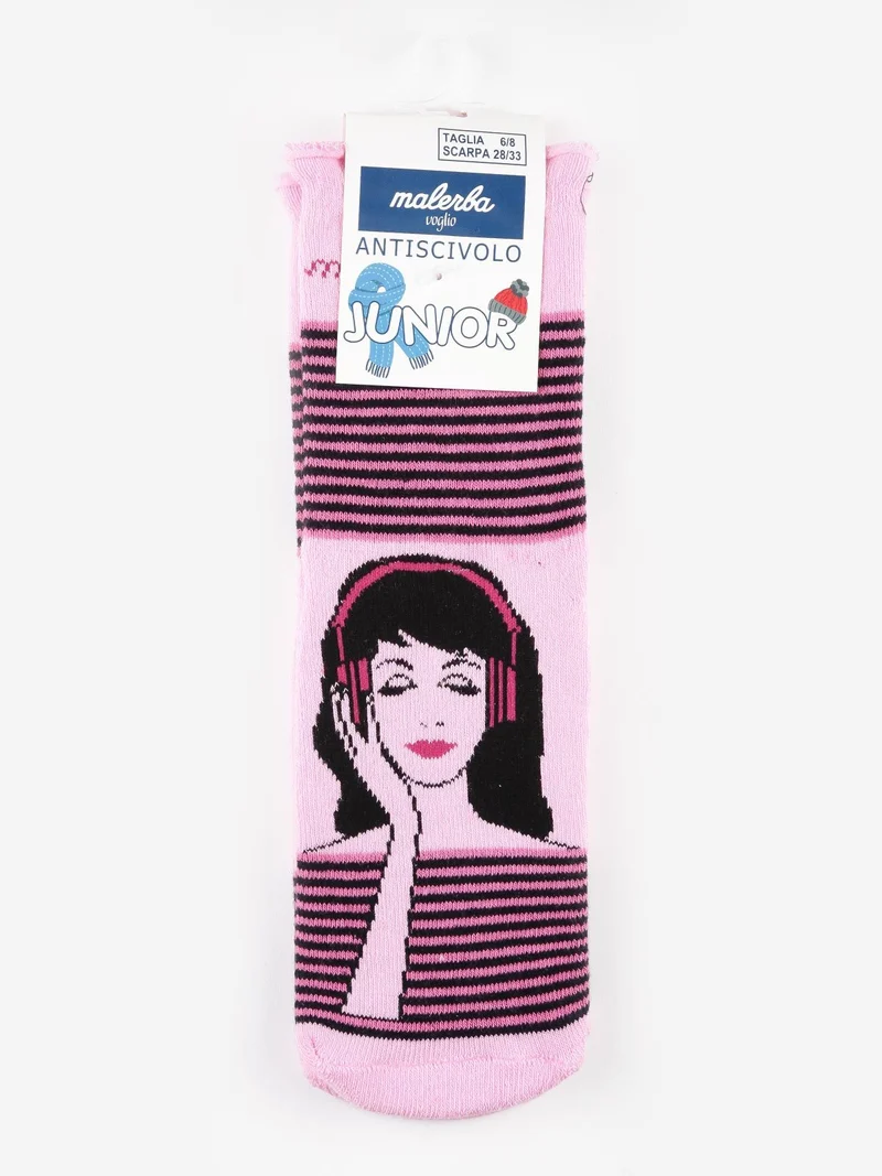 Calze antiscivolo bambina in caldo cotone con stampe - rosa