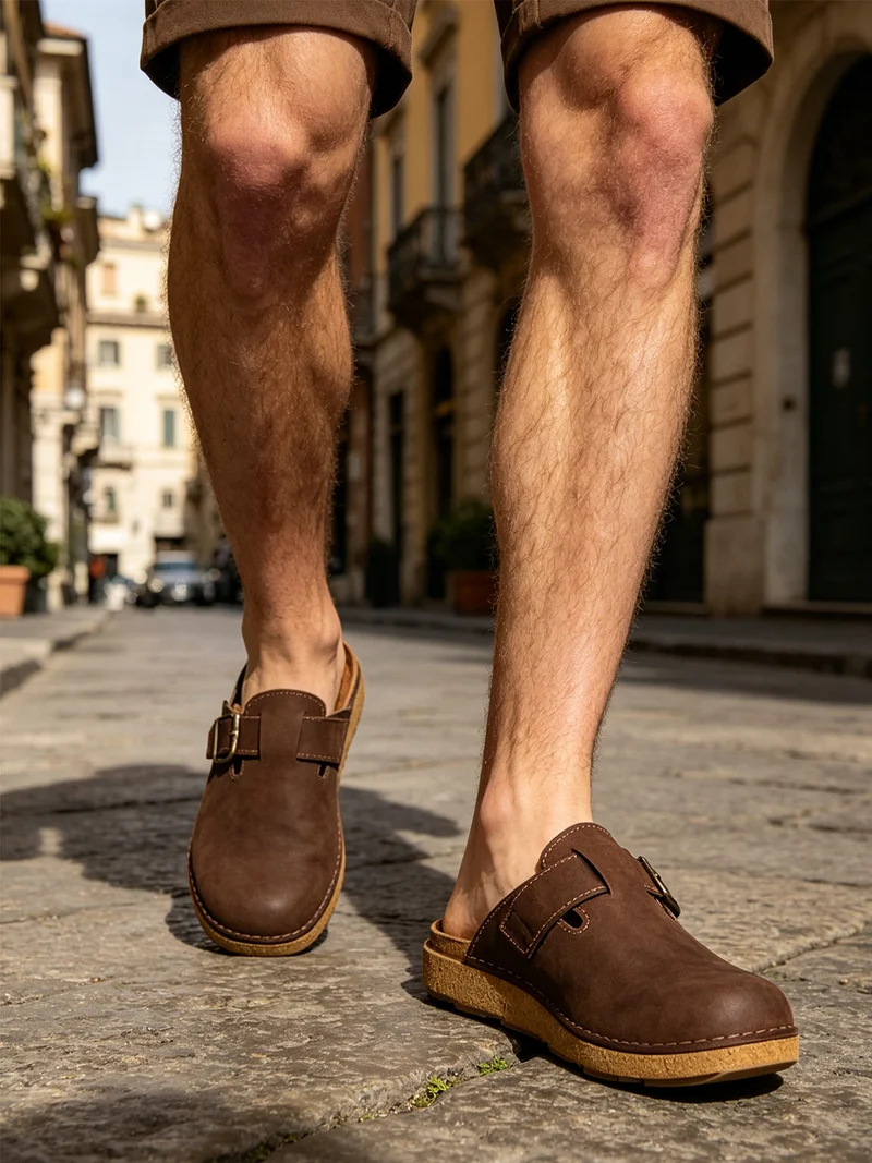 Sabot uomo con fibbia - moro