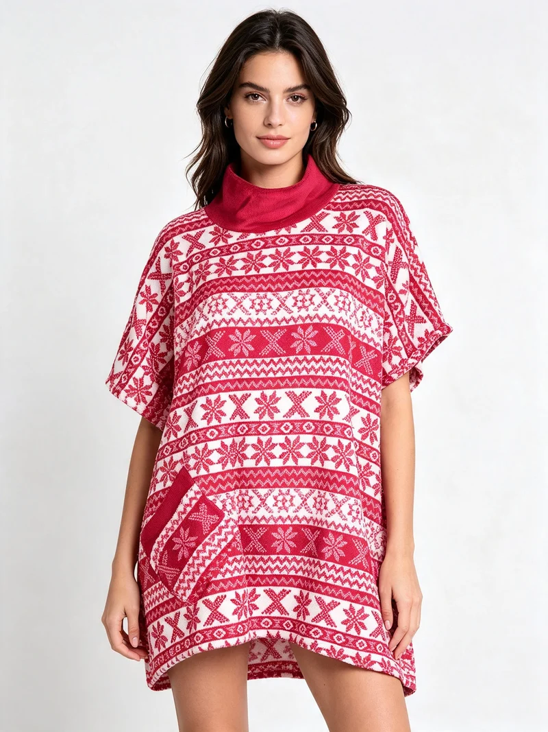 Poncho natalizio donna - rosso