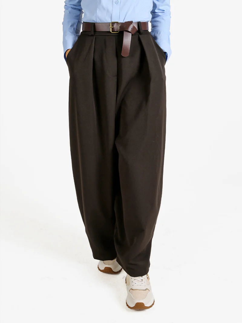 Pantaloni donna casual a palloncino con cintura - moro