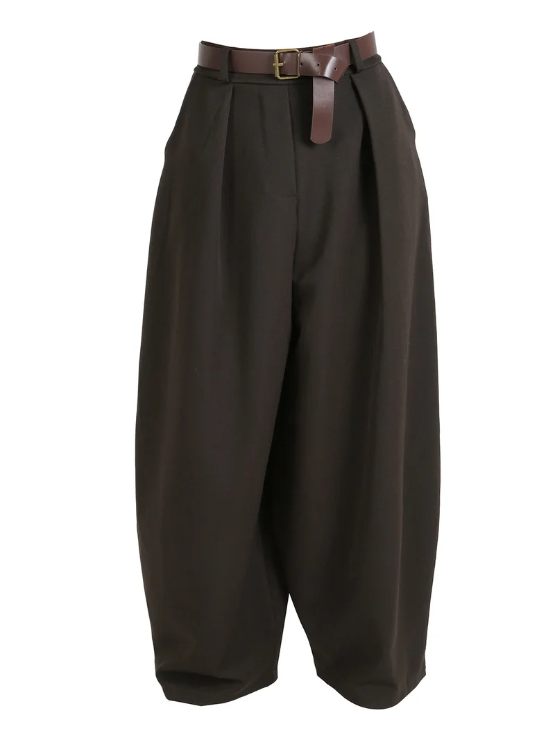 Pantaloni donna casual a palloncino con cintura - moro