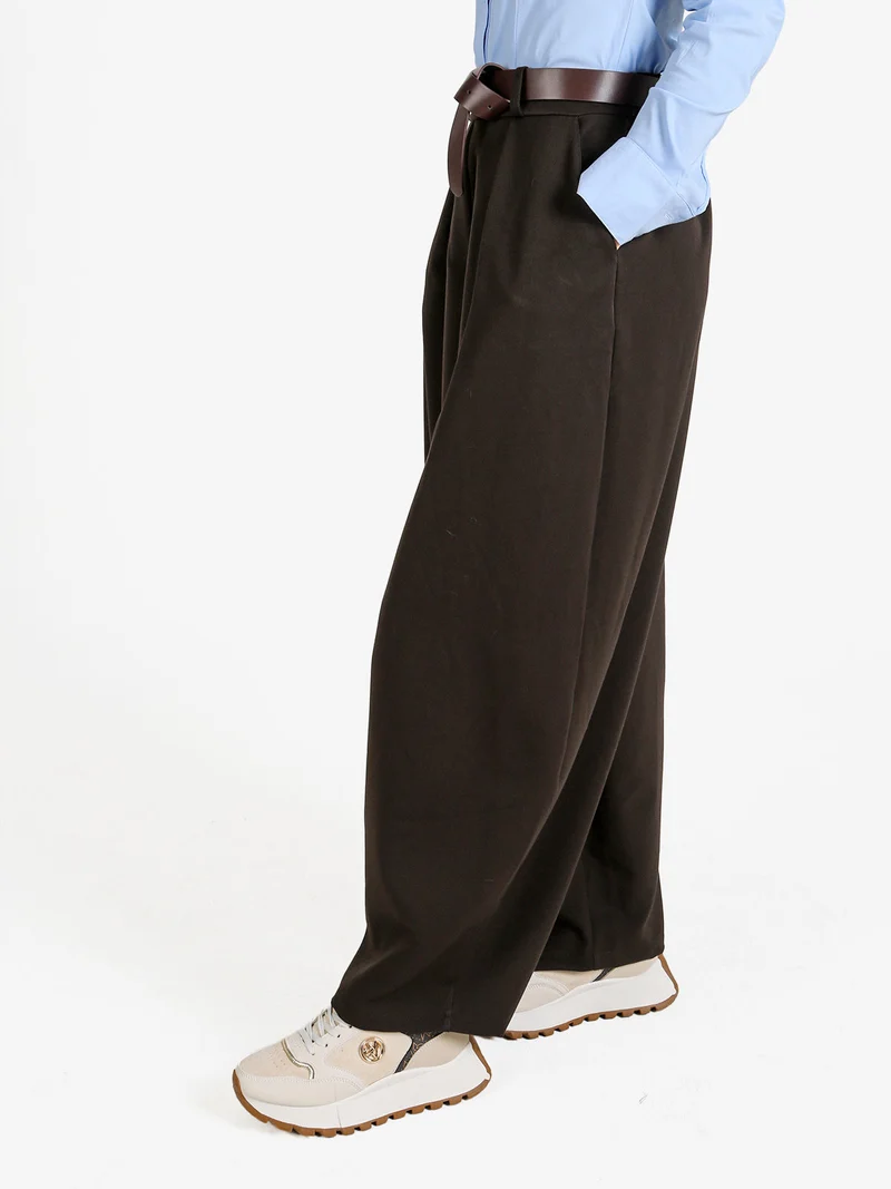 Pantaloni donna casual a palloncino con cintura - moro