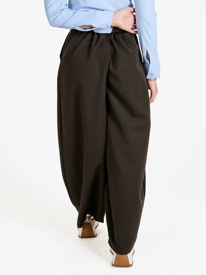 Pantaloni donna casual a palloncino con cintura - moro