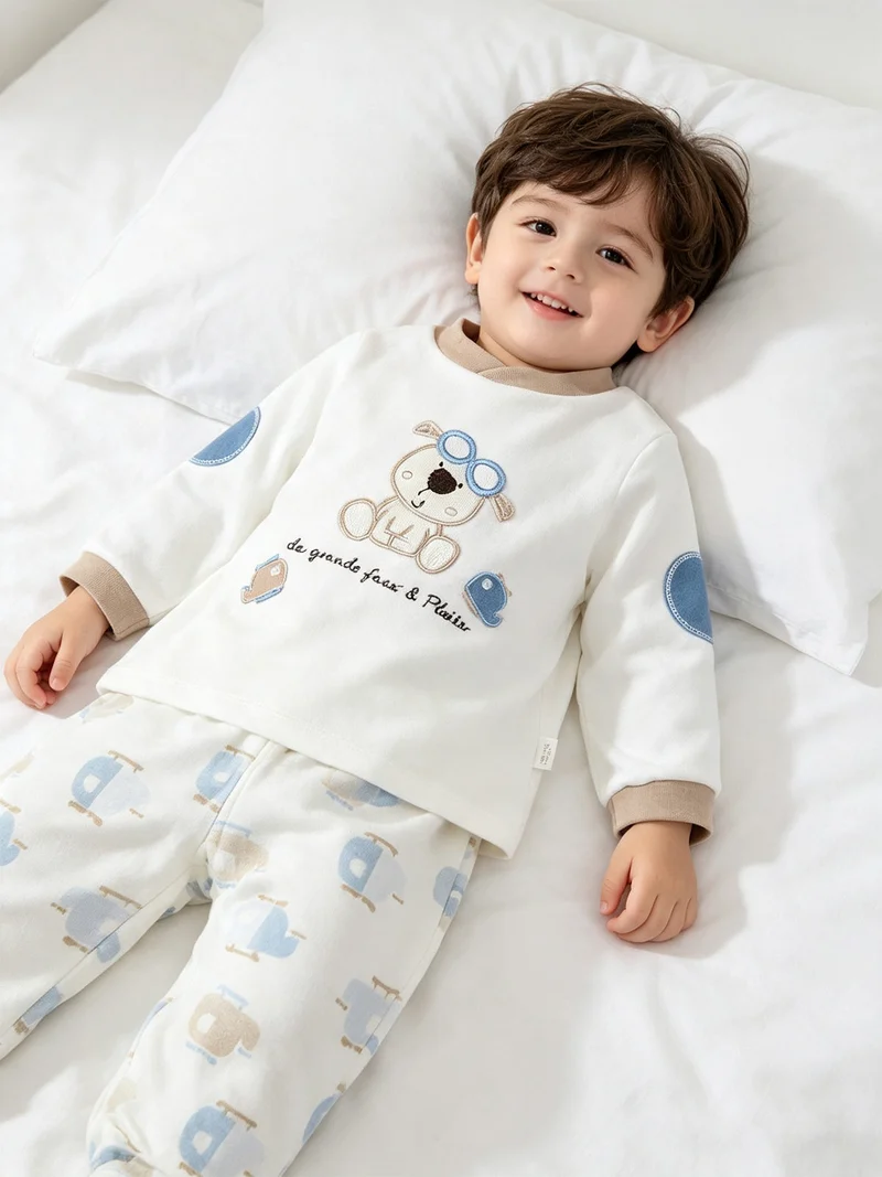 Completo 2 pezzi da neonato in ciniglia - bianco