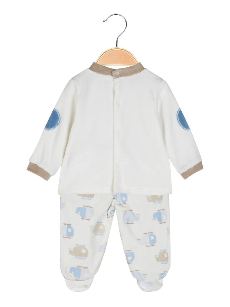 Completo 2 pezzi da neonato in ciniglia - bianco