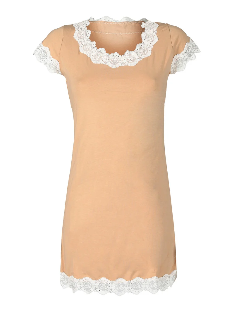 Camicia da notte donna manica corta - cammello