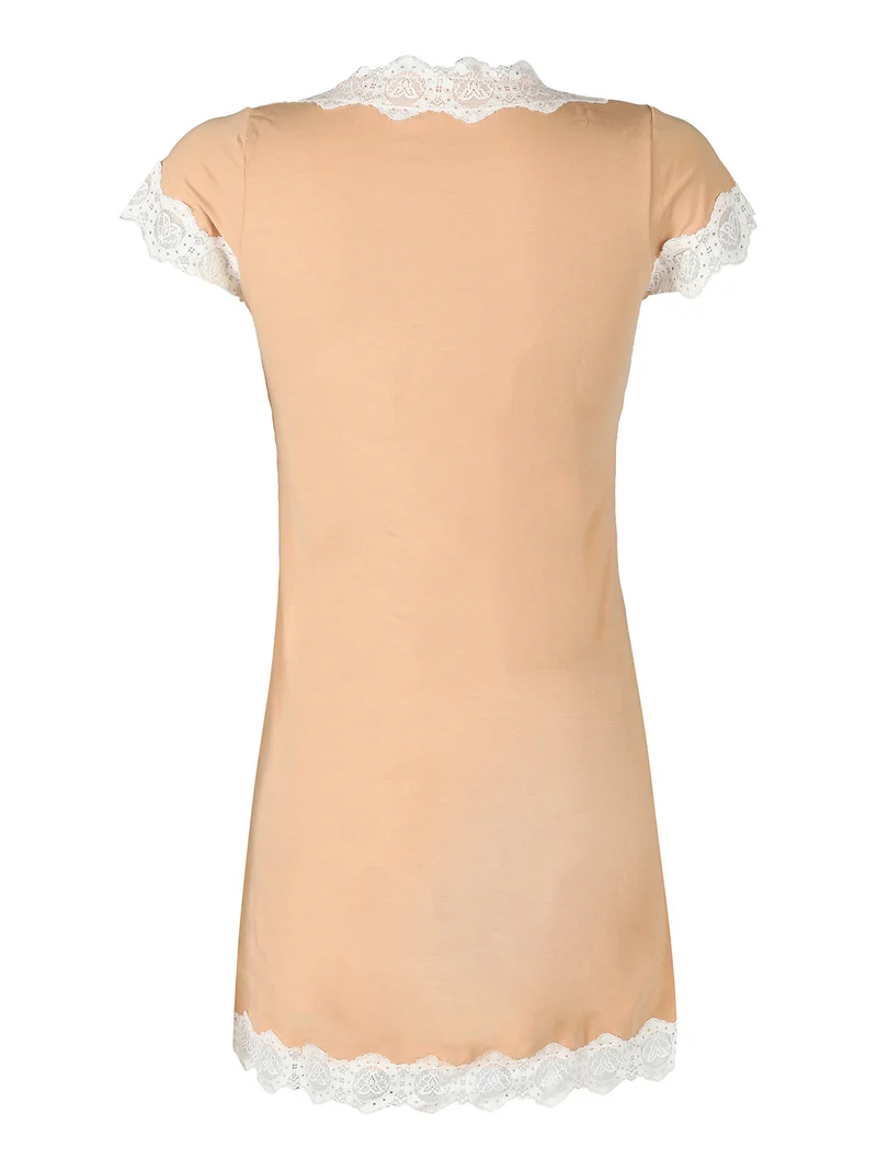 Camicia da notte donna manica corta - cammello