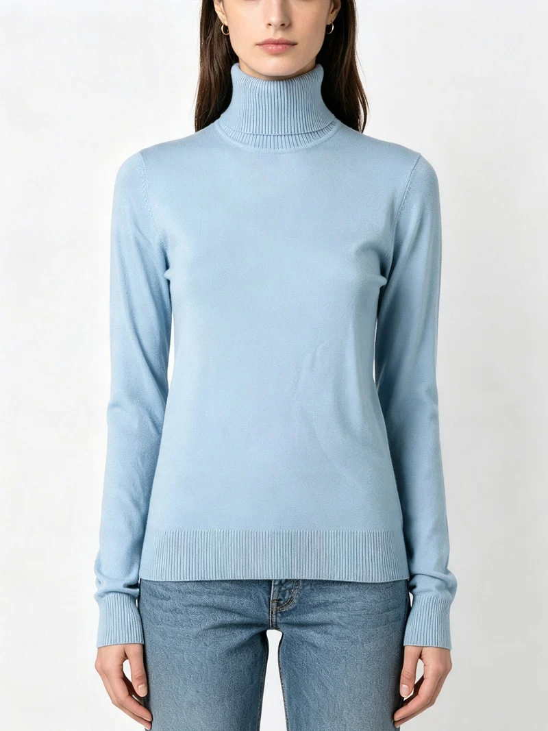 Maglia dolcevita donna in tinta unita - azzurro