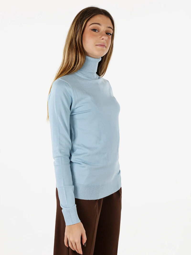 Maglia dolcevita donna in tinta unita - azzurro