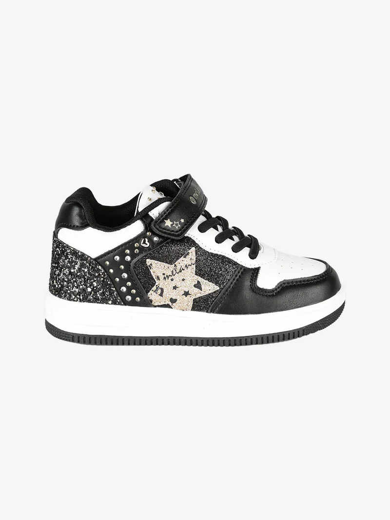 Sneakers da bambina bicolore con cinturino a strappo - nero