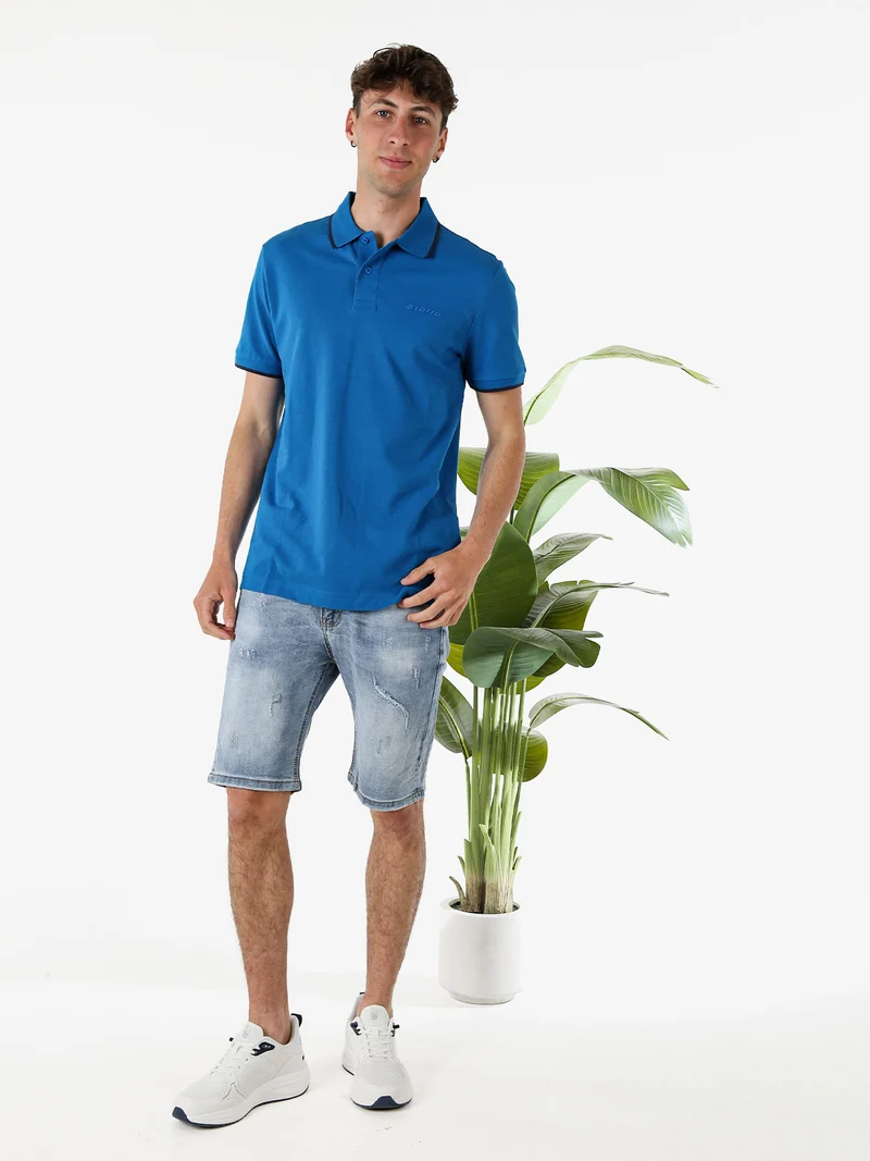 Polo da uomo in cotone a maniche corte - bluette