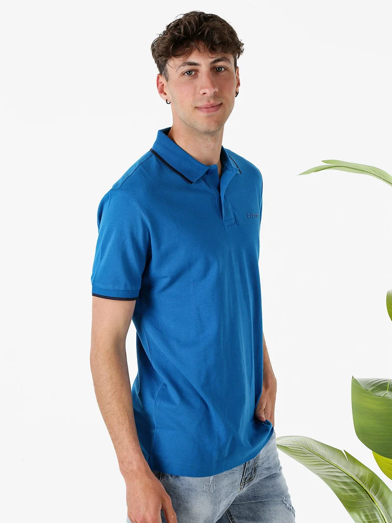 Polo da uomo in cotone a maniche corte - bluette