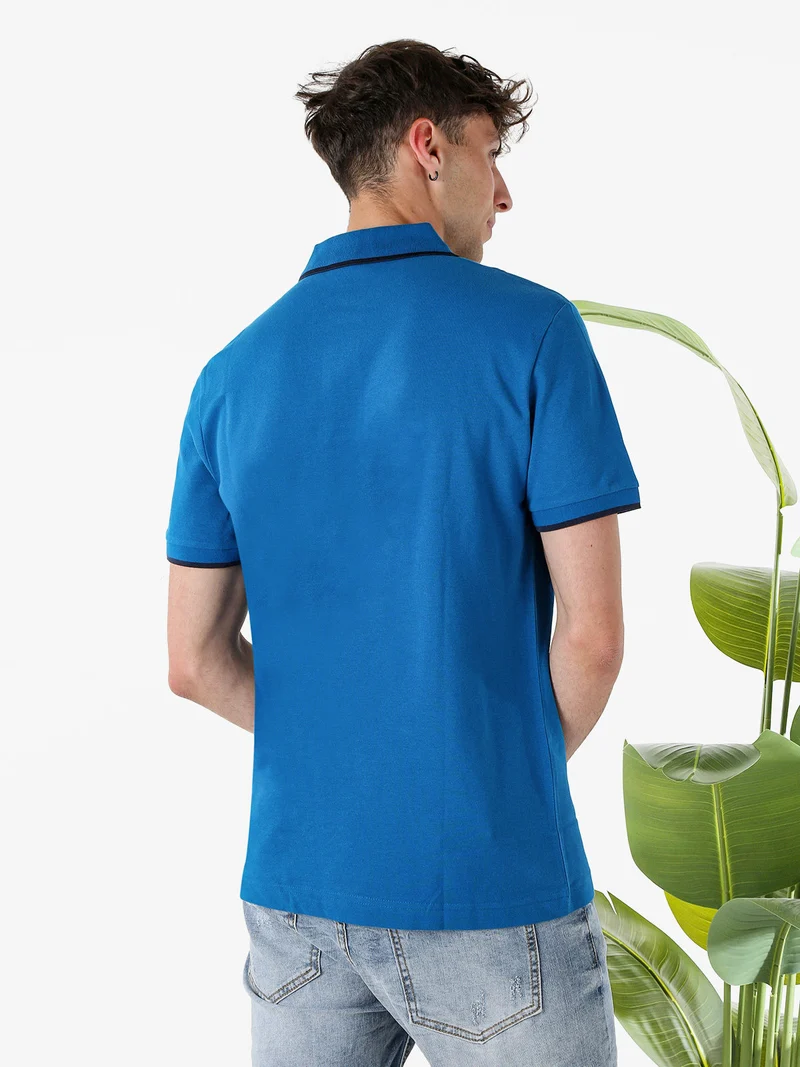 Polo da uomo in cotone a maniche corte - bluette