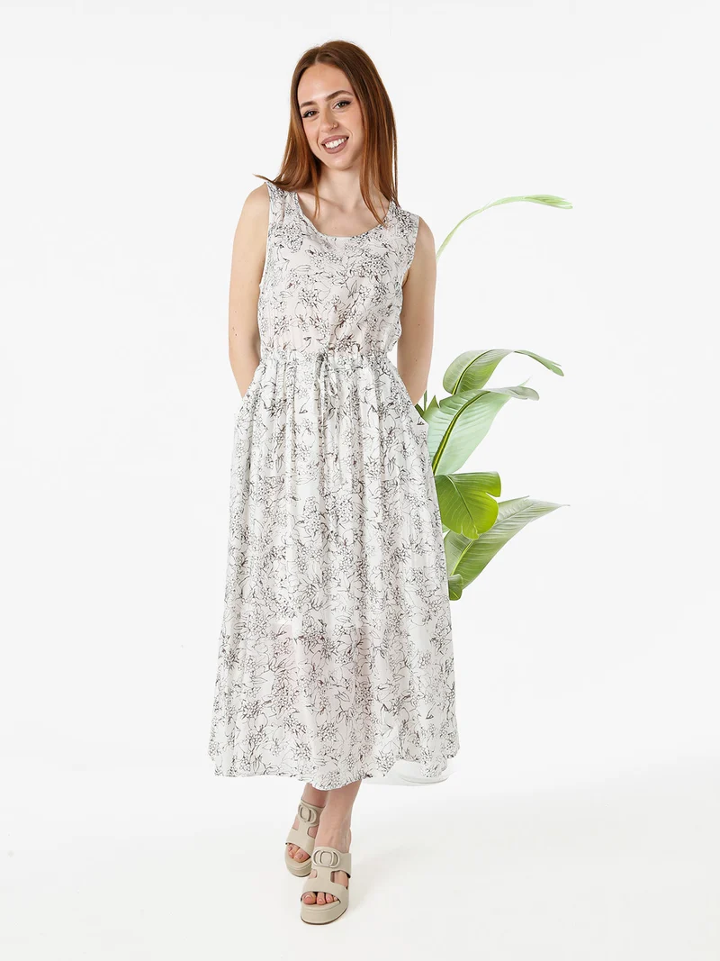 Abito donna smanicato con coulisse in vita - marrone