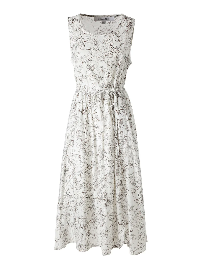 Abito donna smanicato con coulisse in vita - marrone
