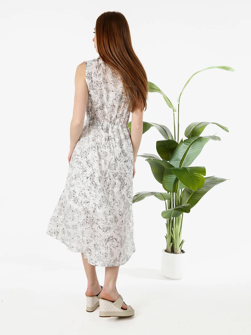 Abito donna smanicato con coulisse in vita - marrone