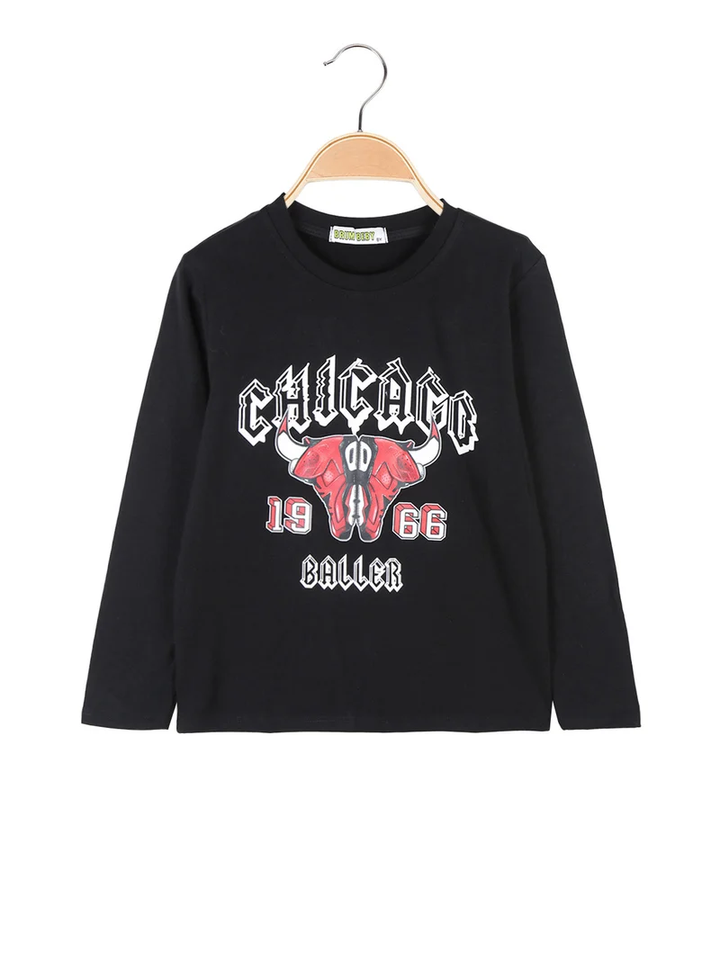 T-shirt da bambino a maniche lunghe con stampa - nero