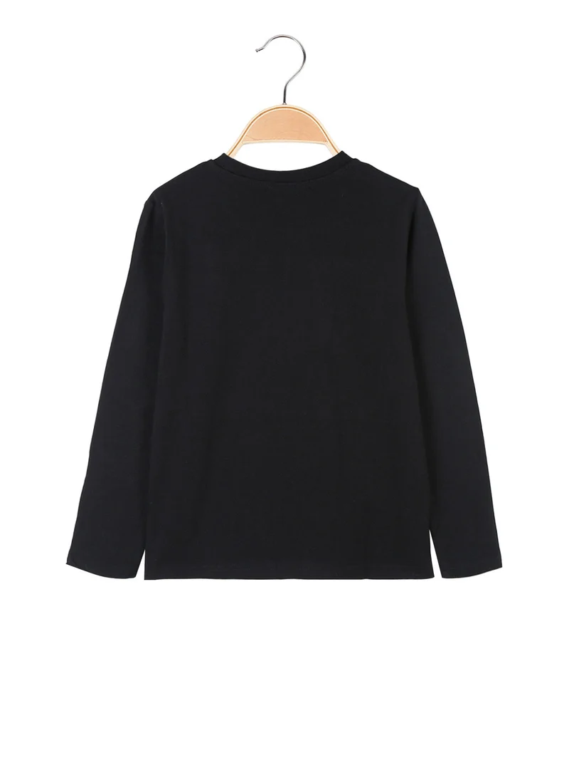 T-shirt da bambino a maniche lunghe con stampa - nero