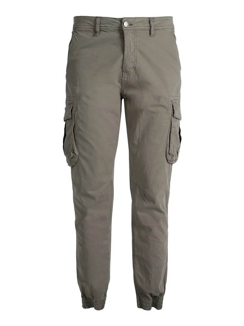 Pantaloni cargo da uomo in cotone con polsini - militare