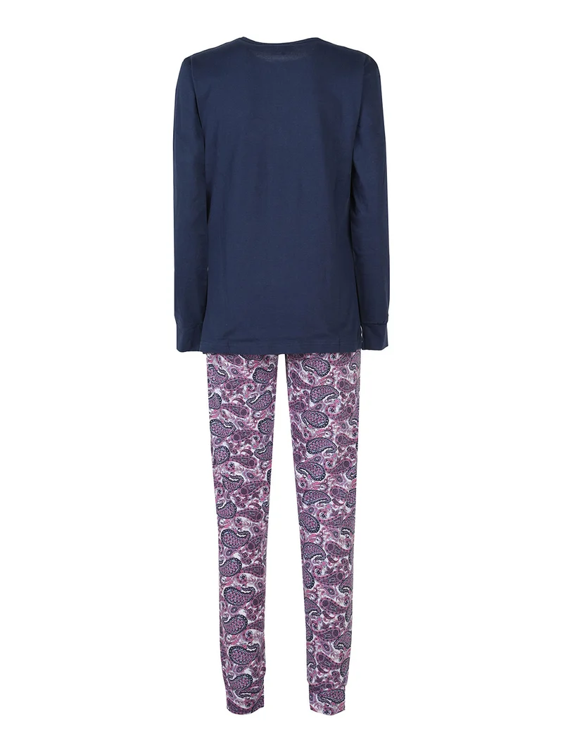 Pigiama lungo da donna in cotone - blu scuro