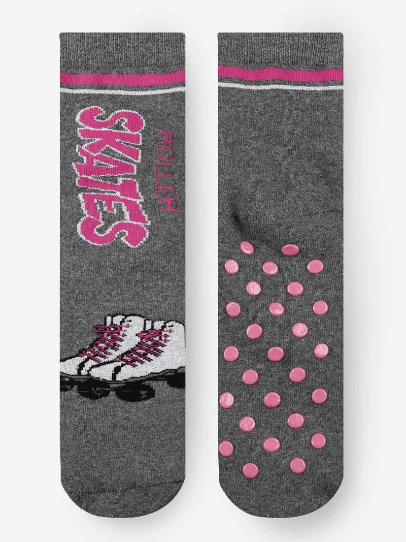 Calze antiscivolo da bambina con stampe - grigio