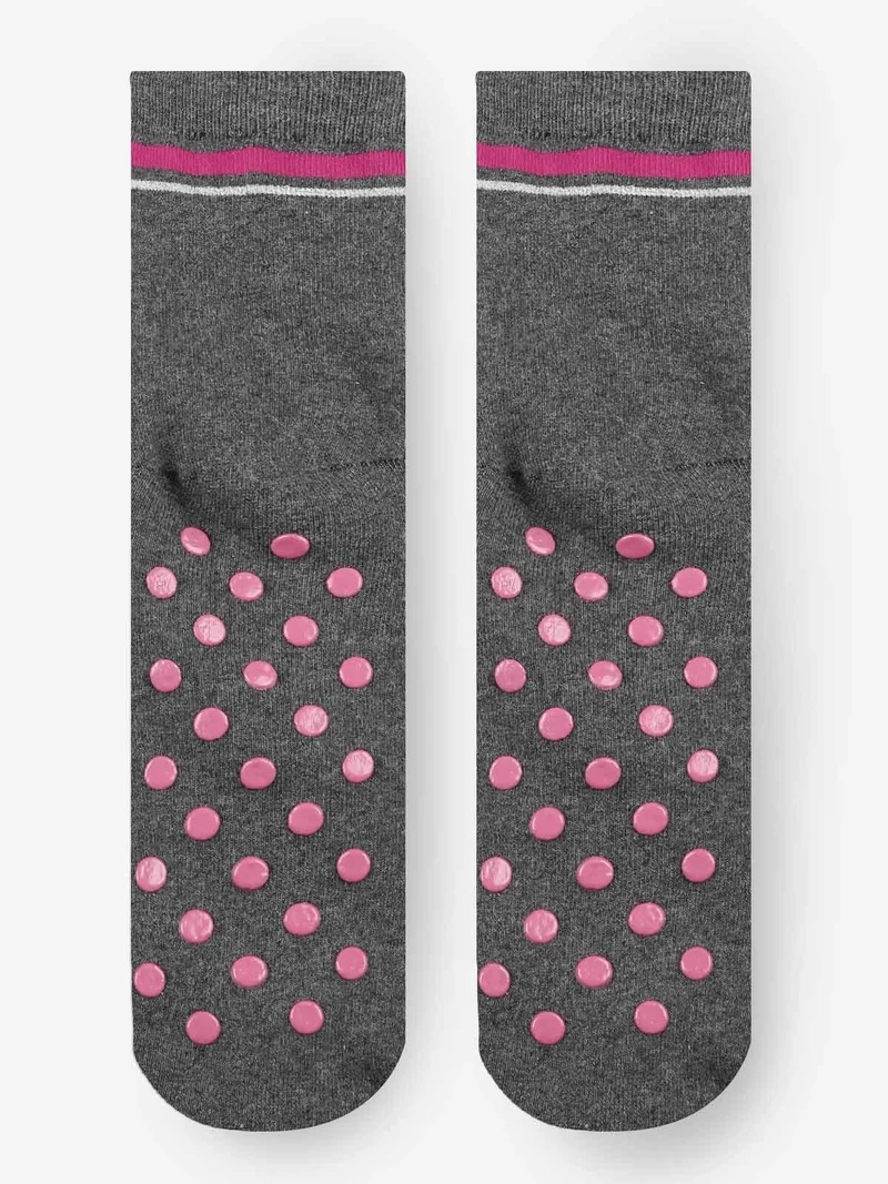 Calze antiscivolo da bambina con stampe - grigio