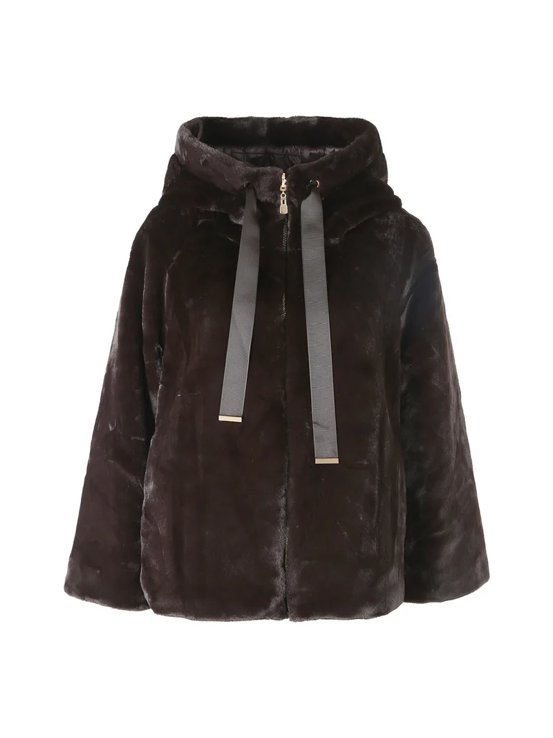 Giacca donna oversize in ecopelliccia reversibile - moro
