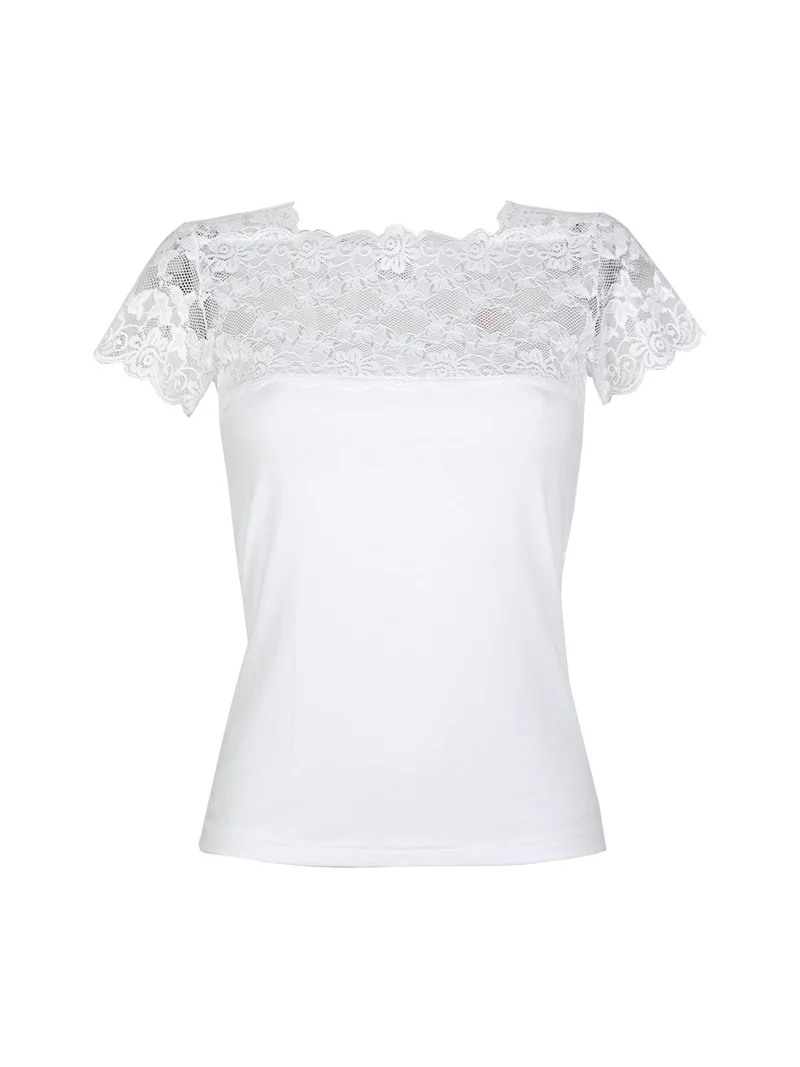 Maglia manica corta donna con pizzo - bianco