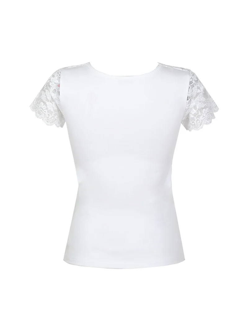 Maglia manica corta donna con pizzo - bianco