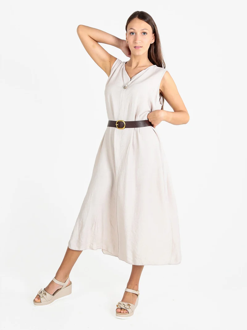 Abito donna smanicato con spacchi laterali - beige