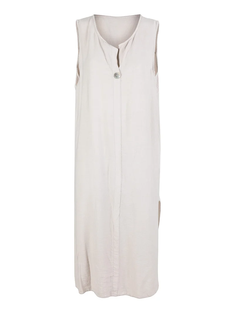 Abito donna smanicato con spacchi laterali - beige
