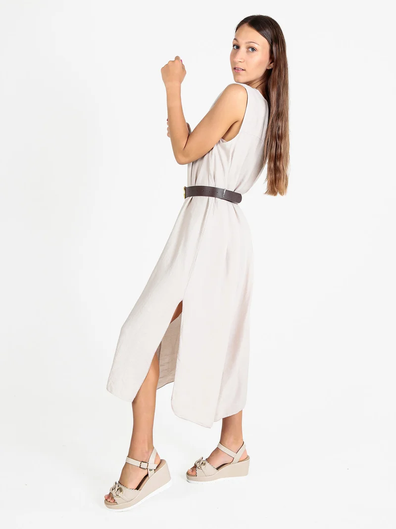 Abito donna smanicato con spacchi laterali - beige