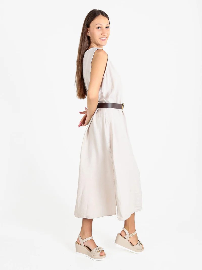 Abito donna smanicato con spacchi laterali - beige