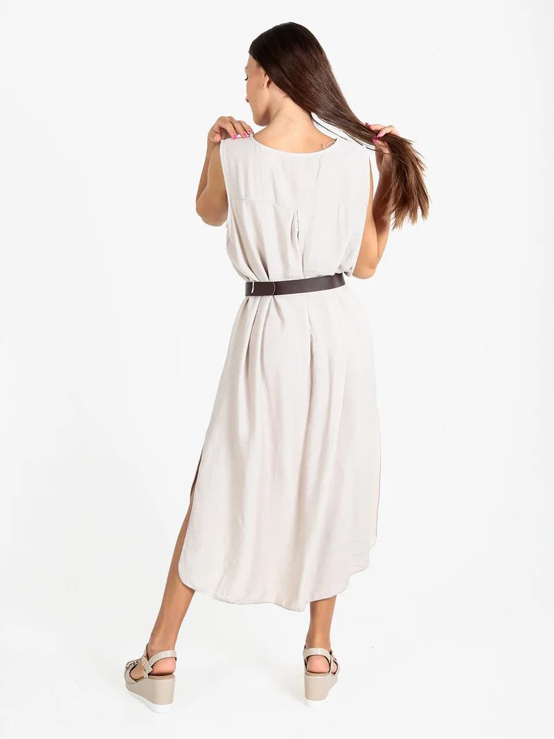 Abito donna smanicato con spacchi laterali - beige