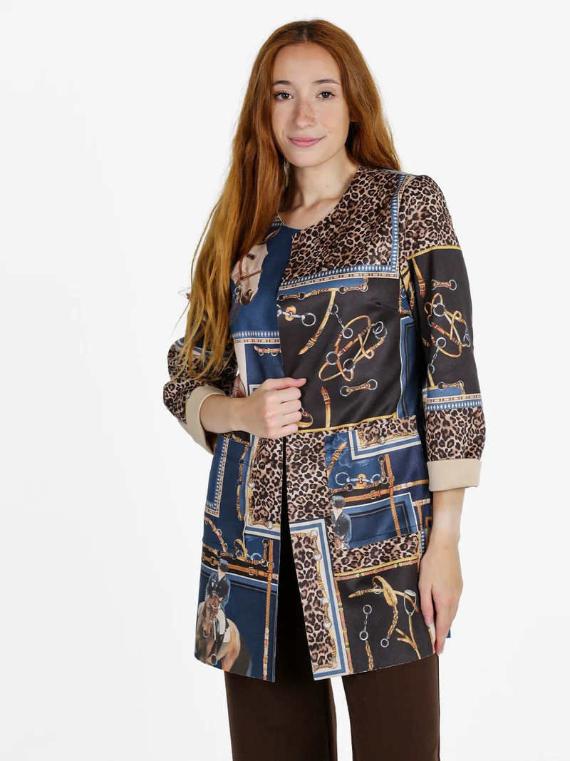 Blazer donna aperto con stampe - blu
