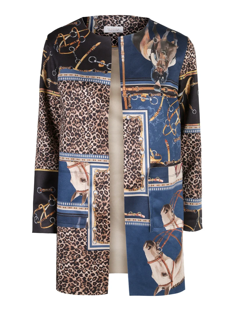 Blazer donna aperto con stampe - blu