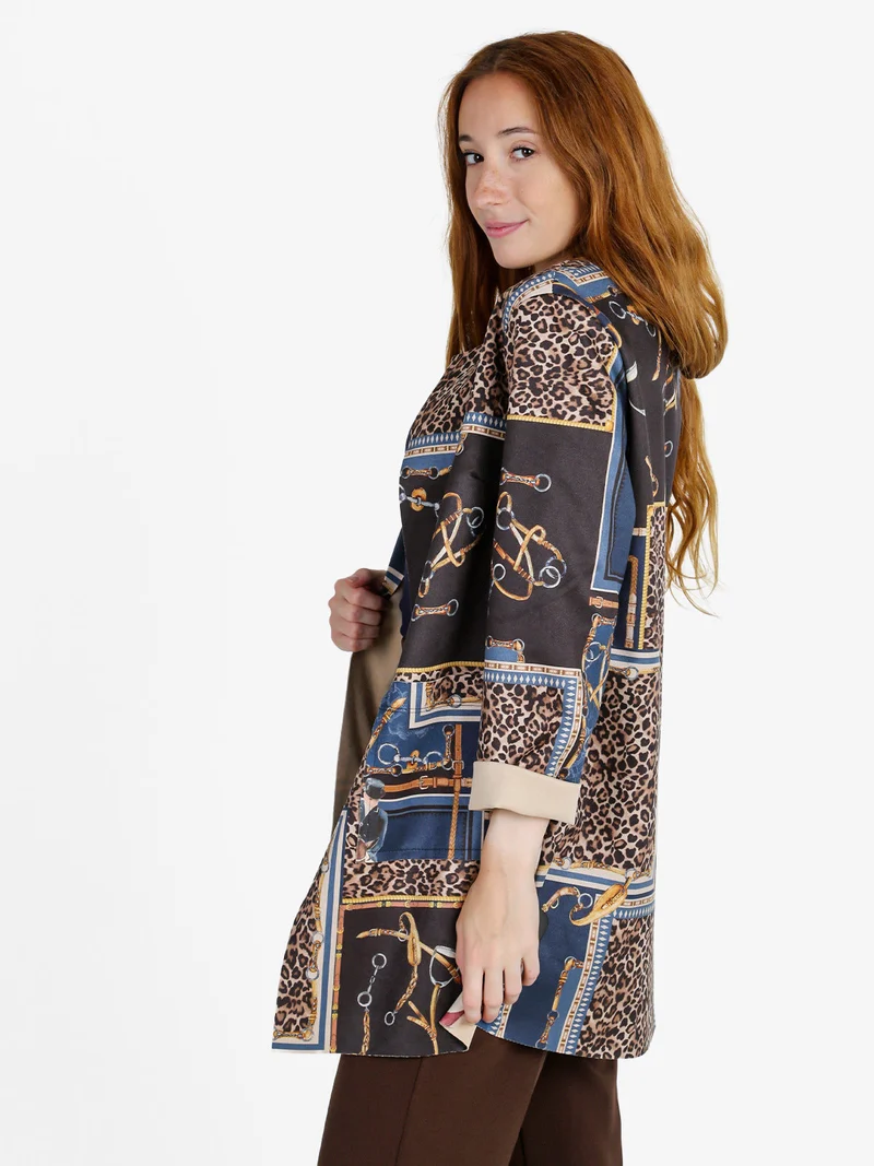 Blazer donna aperto con stampe - blu